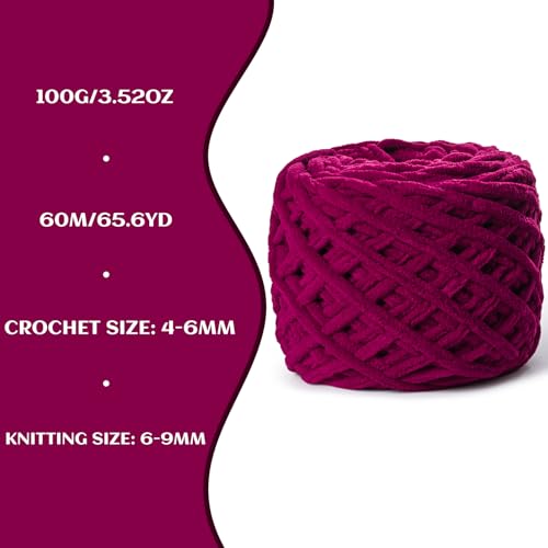 Image of 3 Pack Fluffy Chenille Chunky Yarn for Crocheting 100g(65.6yd) - Baby Yarn for Crocheting Soft - Velvet Yarns for Crochet Blanket - Amigurumi Crochet Yarns (Angola red)