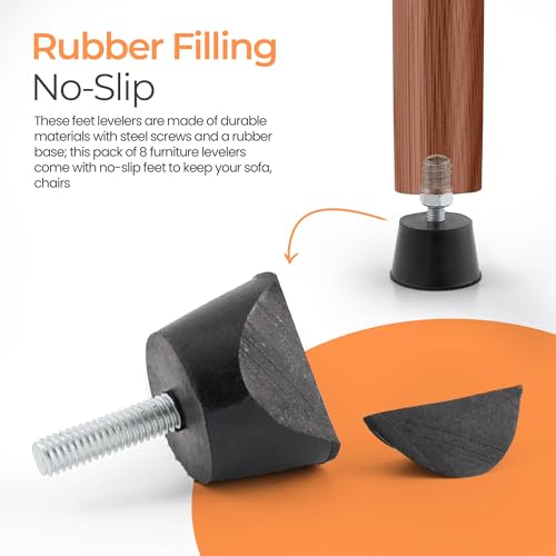 NEWBYTEK Adjustable 1/4" Rubber Threaded Furniture Levelers - 8 Pack | Screw-in Table Chair Feet Glides for Chairs, Tables, Cabinets, Patio Furniture