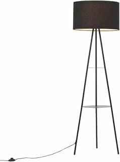 firstchoicelighting Modern Tripod Floor Lamp with Integrated Shelves, Black Finish with Fabrice Shade, White Dome Shade, Height 154cm, LED Compatible