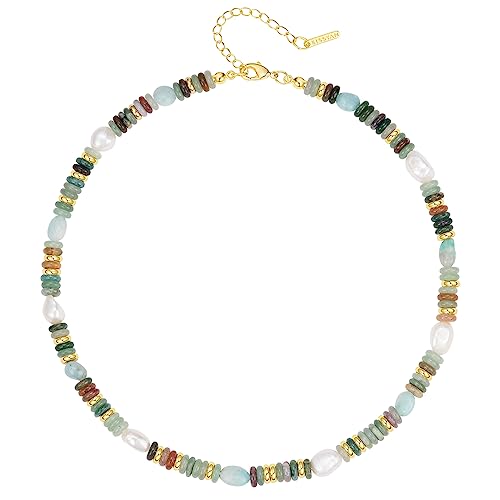 KissYan Beaded Gemstone Necklace for Women, Colorful Boho Bead Choker