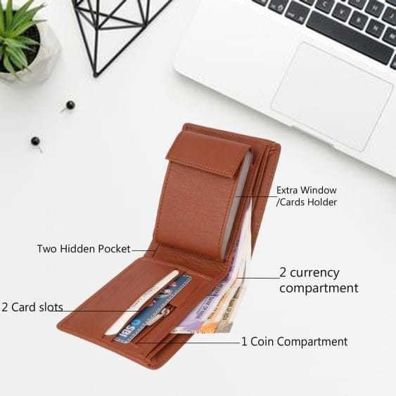 Image of Men's Leather Wallet Bifold Slim Design with Multiple Card Slots, Cash Compartment and Compact Pocket Friendly Wallet for Everyday Use (Brown)