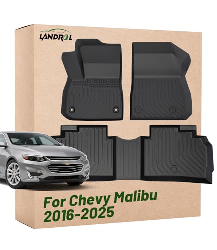 Landrol Car Floor Mats Replacement for Chevrolet Chevy Malibu 2016-2025 (Not Fit Hybrid or Limited) Heavy Duty TPE Liner Custom Fit All Weather Waterproof Protection Full Set Coverage Carpets