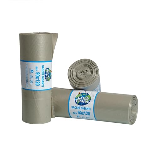 DETERMONDO 40 Sacchi Spazzatura Grandi 90x120 cm, Sacchi Rifiuti Capacità 120L Resistenti in Materiale Riciclabile Antistrappo, Antigoccia, Ecosostenibili, Made in Italy, 4 Rotoli da 10 pezzi, Ambra