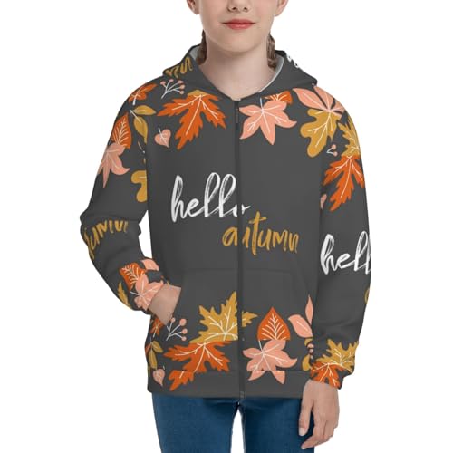 Autumn And Fall Leaves Kids Pullover Hoodies Boys Zip Up Sweatshirts Girls Athletic Clothes with Pocket3