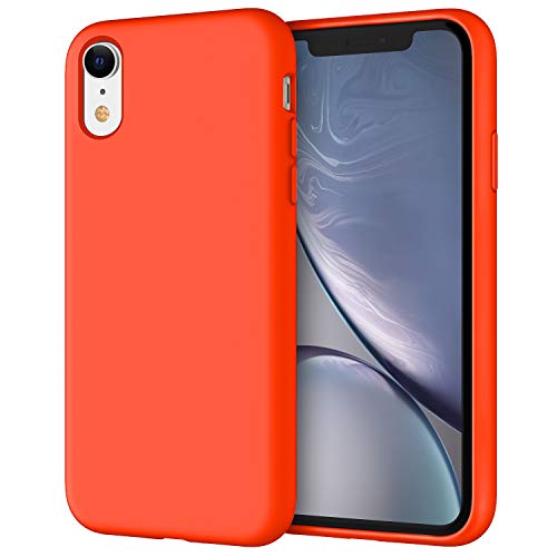JETech Coque en Silicone pour iPhone XR, 6,1-Pouces, Étui de Protection Complète du Corps au Toucher Soyeux, Housse avec Doublure Douce en Tissu Microfibre, Anti-Chocs (Orange Curcuma)