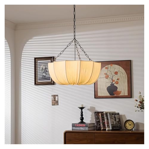 Lampe suspendue LED japonaise en tissu blanc chaud rétro D60