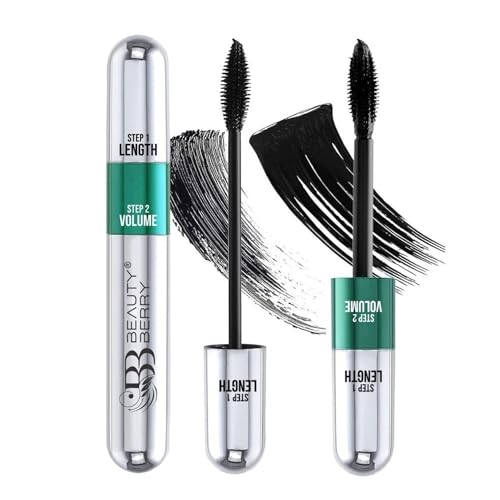Beauty Berry Twin Turbo Volumizing and Lengthening Mascara – Black, 15ml | Long Lasting, Lightweight, Quick Drying, Smudge Proof & Waterproof | 2-in-1 Mascara for Women (15ml)