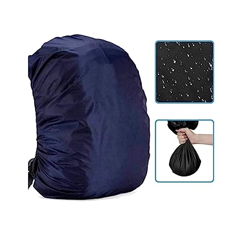 Image of Nylon Backpack Rain & Dust Bag Cover Waterproof with Cary Pouch Adjustable for Hiking Rucksack Camping Trekking & Traveling 35L to 65L Laptop, School, Luggage Bag Cover (Navy Blue-1)