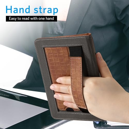 Image of CoBak Case for 6 inch E-Reader - PU Leather Smart Cover with Auto Sleep /Wake & Hand Strap, not Compatible with Kobo Clara,Croco Brown