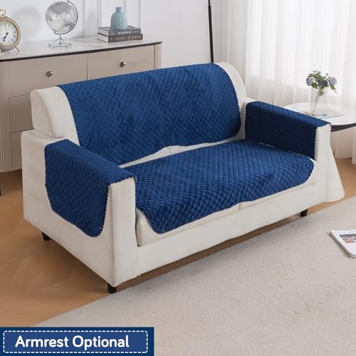 Image of HOKIPO Quilted Sofa Cover 2 Seater for Seat & Back, Washable Kids & Pet Friendly Sofa Cover, 'Quilt Classic' Navy Blue (IN-926-NBL*2)