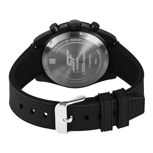 Image of SF Genesis-Bold Chronograph Quartz Analog with Black Dial Black Silicon Strap Watch for Men - 77186PP03