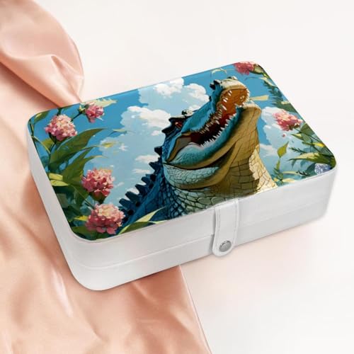 Boîte à bijoux motif crocodile mignon et fleur avec compartiments intérieurs