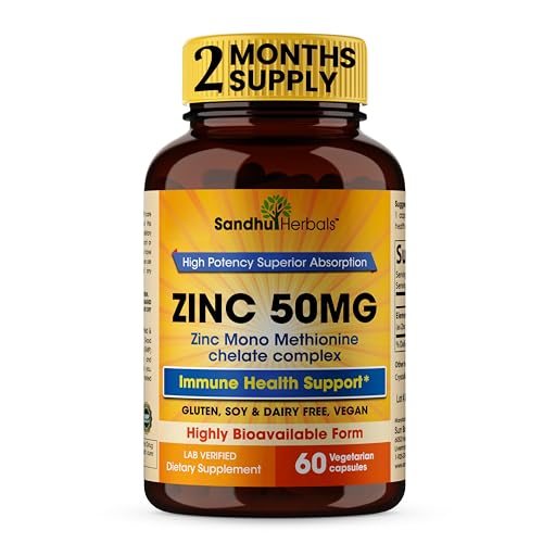 Sandhuherbals Sandhu Herbals Zinc 50Mg Supplement For Men & Women| High Absorption Zinc Monomethionine Complex 60 Capsules| Zinc Supplements For Immune, Acne & Antioxidant Support cover