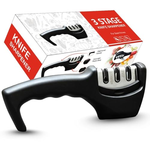 Image of Knife Sharpener Manual 3 Stage Sharpening Tool Advanced for Kitchen Steel Knives