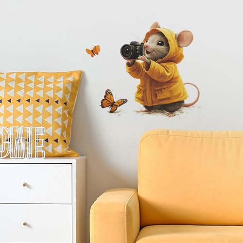 Vinilo Decorativo Ratón Fotógrafo con Mariposas miniatura 3