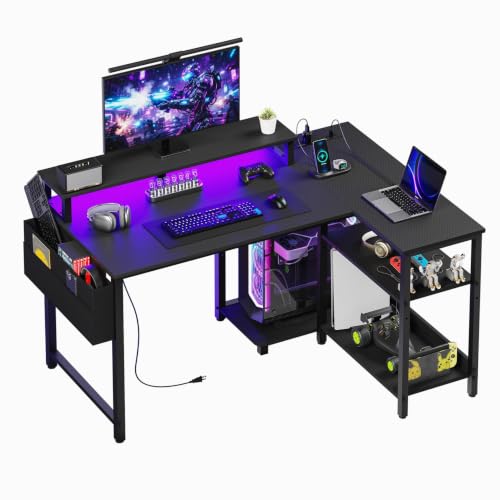 Image of L Shaped Gaming Desk, 42 Inch Computer Desk with Monitor Stand, Black