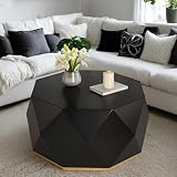 32' Black Wood Diamond-Shaped Coffee Table for Living Room, Modern Octagon Wooden Coffee Table with Spacious Tabletop for Small Space, No Assembly(Black)