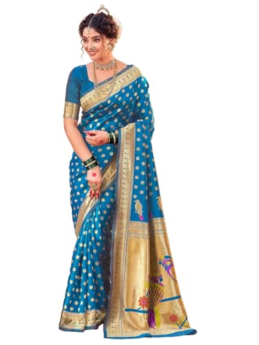 Image of SIRIL Women's Silk Weaving Paithani Saree with Unstitched Blouse Piece
