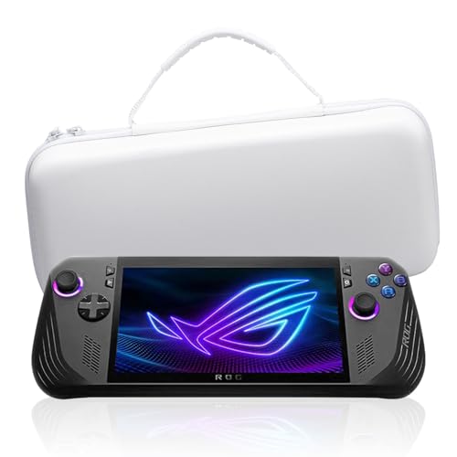Image of STOYOBE EVA Leather Grain Handbag Clutch Protective Bag for ASUS ROG Ally (2023) - Hard Shell Travel Carry Case, Shockproof, Water-Resistant, Zipper Storage Pouch for Gaming Console & Accessories (White)