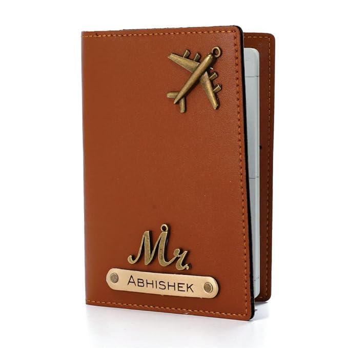 Image of Personalized Passport Cover with Name & Charm, Tan Travel Passport Holder for Men & Women, Premium Leatherette Case for Documents & Cards (Tan)