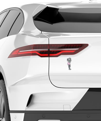 Image of Elektroplate Ladies Golfer OEM Chrome & Pink Emblem for Cars, Trucks, and All Auto | Universal Fit at 3.25 inch x 1.5 inch | Weatherproof