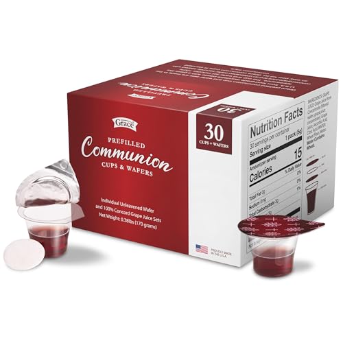Prefilled Communion Cup and Wafer Set - Box of 30 Bread and Grape Juice for Holy Communion