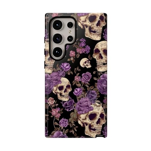 Coque roses violettes et crânes Galaxy S24 Ultra style urbain au quotidien