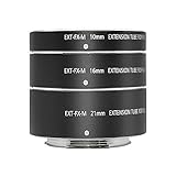 El tubo de extensión macro se compone de tres partes de 10 mm, 16 mm y 21 mm, que se utilizan individualmente o en cualquier combinación para obtener el aumento deseado.