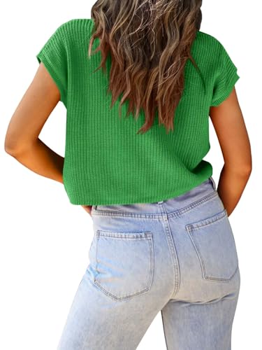 Image of Saodimallsu Womens Cap Sleeve Crop Tops Summer Trendy Going Out Crew Neck Loose Knit Cropped Sweater Vest Tank Top