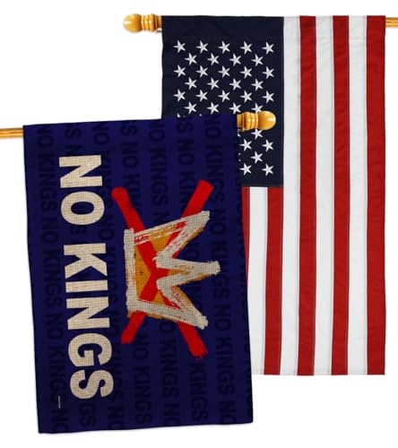 No Kings Burlap Flag Embroidered American Flags Wall Hanging Decor Home Trade Anti Trump Always Chicken Out Poster Garden Decoration Room Tapestry Banner Door Sign Funny Gifts for Dad Made in USA