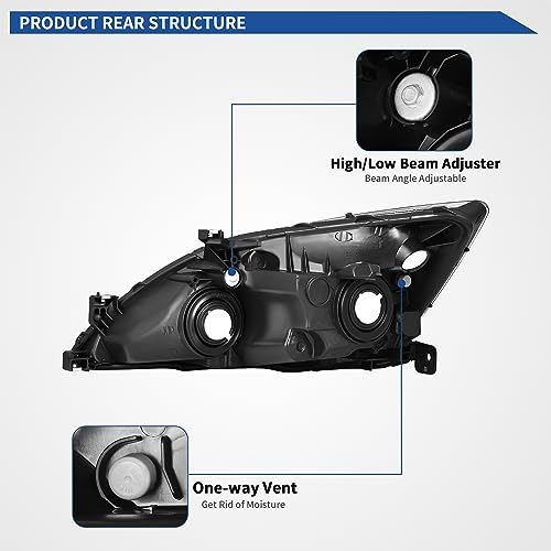 Image of oEdRo Headlight Assembly Compatible with 2003 2004 2005 2006 2007 Accord OE Headlamp Replacement Chrome Housing Clear Reflectors Clear Lens