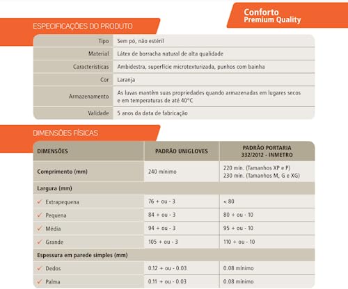 UNIGLOVES Luva De Látex Orange Para Procedimento (Sem Pó) Unigloves® - M - 100 Unidades