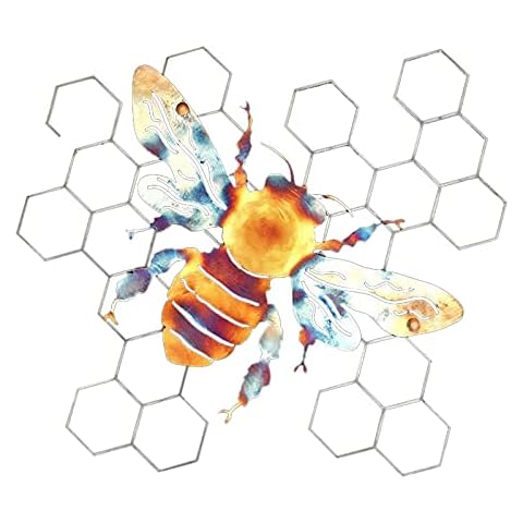 Keeper of The Bees Metal Art, Bee Lover Metal Art, Hand-Painted Metal Bee Wall Decor, Bee Keeper Outdoor Metal Garden Decor Bee Farm Sign Wall Hanging for Beekeeper Gifts Yard Home Decor Cover