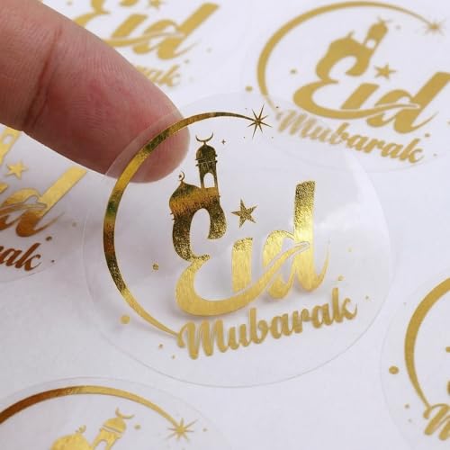 Tenare 120 Pcs Eid Mubarak Stickers Gold Foil Ramadan Kareem Stickers Eid al Adha Gift Tags Labels Islamic Muslim Decals Decorations for Envelopes Card Goodie Bag Gift Wrapping Crafts Party Supplies