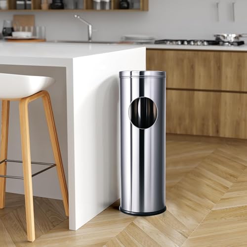 Image of Robustt Stainless Steel Ash Tray Dustbin - 20 L | 23 x 63.5 cm | Dual-Purpose Ash Can with Removable Ashtray & Anti-Skid Base | Corrosion-Resistant Trash Bin for Kitchen, Bathroom & Commercial Use