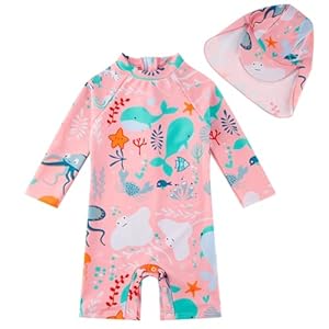 upandfast Baby Mädchen Badebekleidung mit Knöpfen UV-Schutz Baby Girl Swimsuit(3-6 Monate, Rosa Wal)