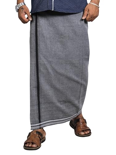 PRAKASAM COTTON Mens Single (1.28 X 2.00 mtrs) Colour Thalapathi Border Dhoti/fine quality Single Dhoti (Ash)
