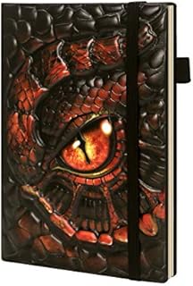 ViViSun Leather Journal Notebook A5 Lined, Embossed Travel Journal Leather Notebook Diary Notepad, Dragon Gift for Women Men, 3D Red Dragon, Pen Loop, Pocket, Elastic Closure, Ribbon
