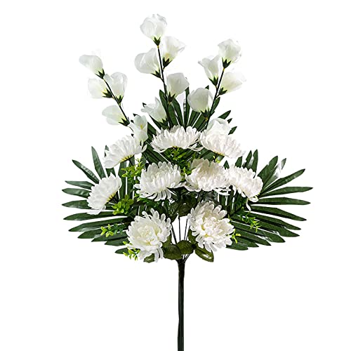 MISNODE Paquete de 2 ramas artificiales de flores de cementerio de crisantemo, sedas de simulación de 23.6 pulgadas, ramo de tumbas para barrer tumbas, decoración de flores funerarias