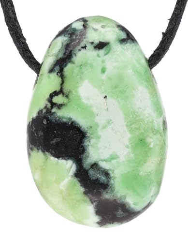 Lebensquelle Plus Colgante de gota rara con cinta de algodón | Conjunto de collar de piedra natural | Colgante de piedras preciosas reales | Colgante de gota de piedra perforada, 3 cm, Acero