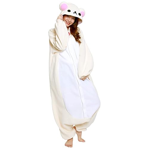 SAZAC San-X Licensed Korilakkuma Kigurumi - Onesie Jumpsuit Halloween Costume - Adults - White