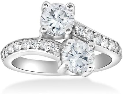 Yash Diam Jewel 14K White Gold Plated 925 Sterling Silver Round Cut Created White Diamond Prong Set Two Stone Wedding Engagement Ring (2.50 CT)