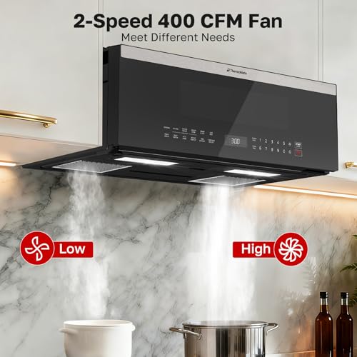 Image of ThermoMate 30 inch Over the Range Low Profile Microwave Oven with Sensor Cooking, 1.2 Cu.Ft Slim, 1000 Cooking Watts, Voice Control, Multi-Stage Cooking, 400 CFM