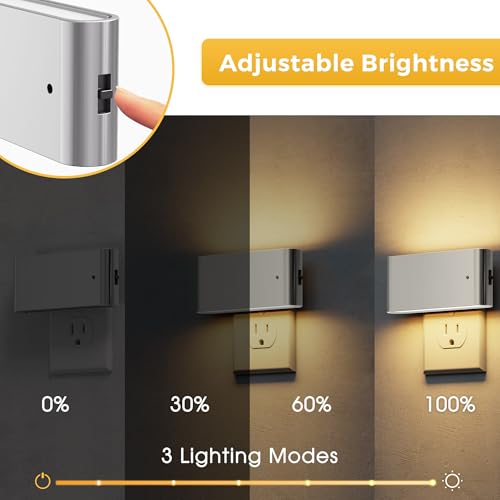 Image of L LOHAS LED Night Light, 2 Pack Dimmable Modern LED Night Lights Plug into Wall,Dusk to Dawn Sensor Night Lights for Kid, 0-100LM 3000K Soft White Nightlight for Hallway Bedroom Stairway(Silver)
