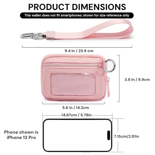 Image of Small Wristlet Wallets for Women with Clear ID Window, Keychain Coin Purse | Organized Interior with 3 Card Slots, Inner Mesh Pouch, Lipstick Holder, Metal Key Ring and Detachable Wrist Strap