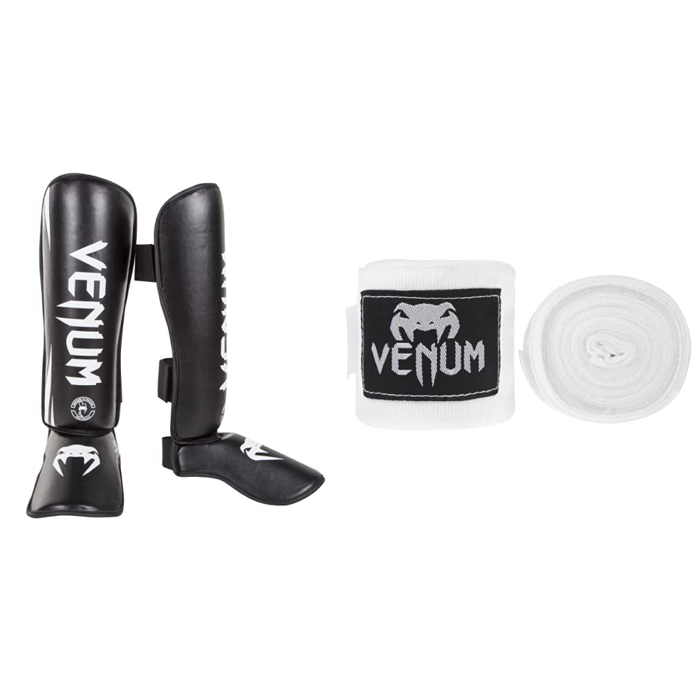 Venum Challenger, Parastinchi Standup Unisex, Nero/Bianco, L & Kontact, Bendaggi da Boxe Unisex, Bianco, 2.5m