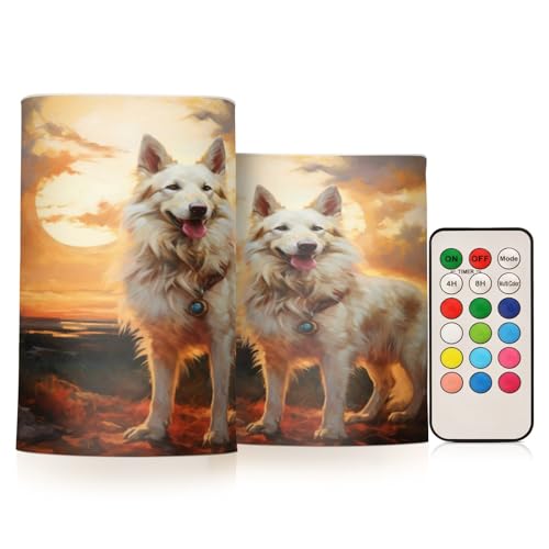 ALAZA Dog (65) Flickering Flameless Candles Battery Operated with Remote Timer,Tea Light Candles LED Pillar Votive Candles Set of 2 for Outdoor Indoor Decorations