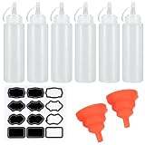 【Paquete incluido】 Incluye 6 botellas exprimibles con tapa, con una capacidad de 250 ml / 8 oz, 2 embudos de silicona, 1 hoja de papel de etiquetas, suficiente para el uso diario.
