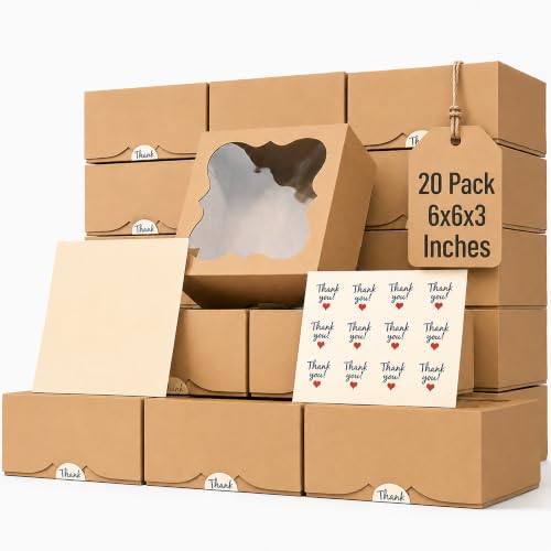 Leafiew 20-Pack 6x6x3-Inch Cookie Box with Window