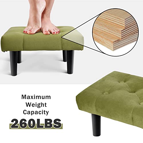 Image of HOUCHICS Small Footstool Ottoman,Velvet Soft Footrest Ottoman with Wood Legs,Sofa Footrest Extra Seating for Living Room Entryway Office(Green 1PACK)